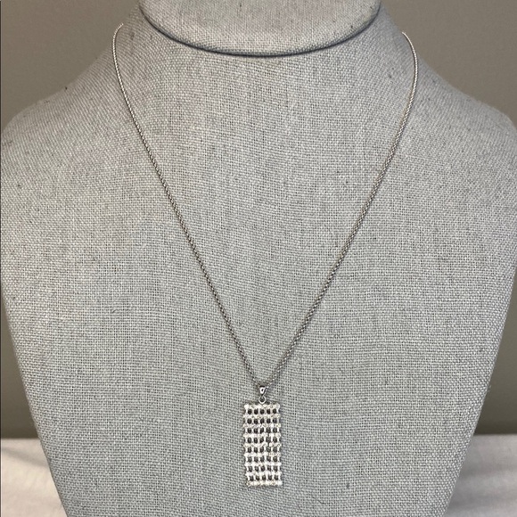 Platinum 1cttw Diamond Rectangle Pendant Necklace – 18" Chain - Picture 1 of 6